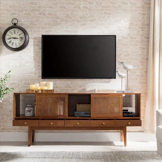 tv console design with candles