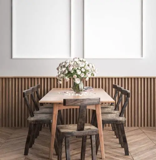 dining room decor with wooden paneling