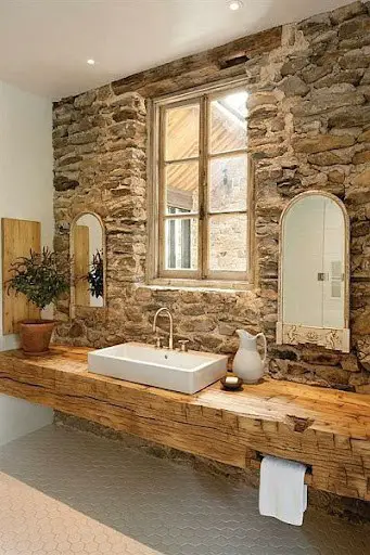 bathroom backsplash idea with stone