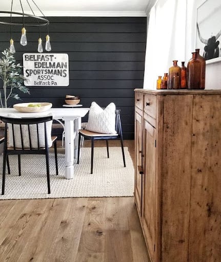 shiplap accent wall in dining room