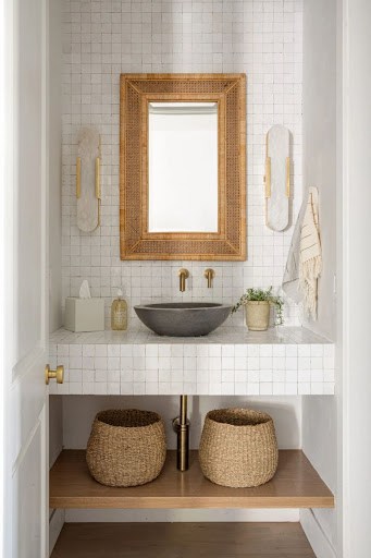 boho powder room vanity decor