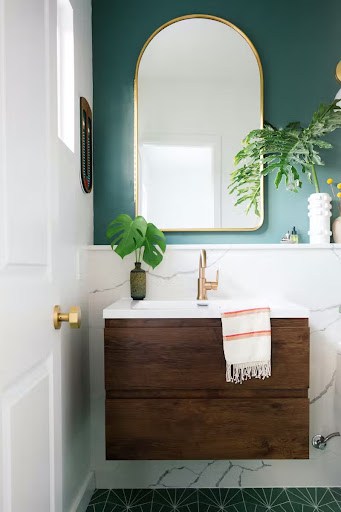 powder room vanity design with marble