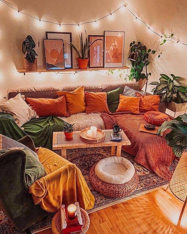 boho living room lighting idea