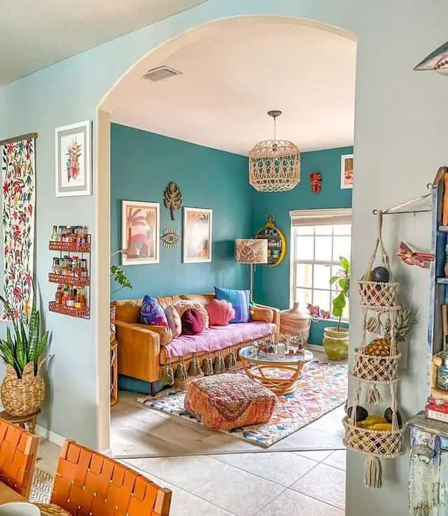 colorful boho living room design