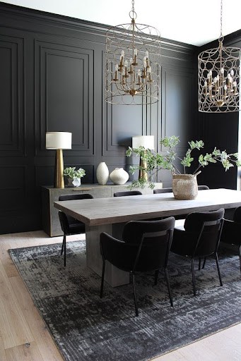 black accent wall idea in dining room