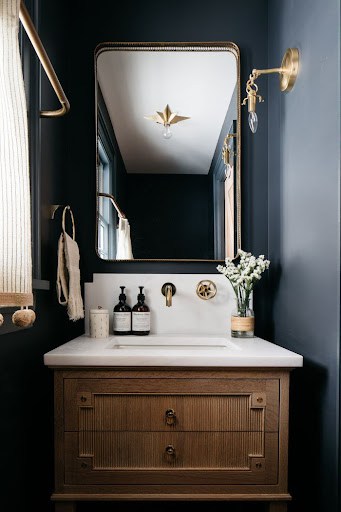 dark powder room vanity idea