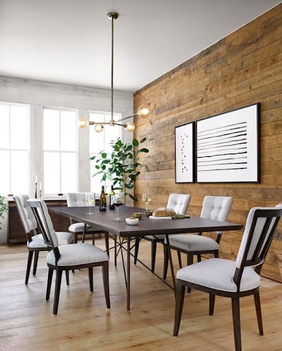 dining room wooden accent wall idea