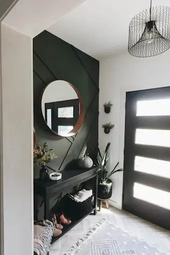 green accent wall in entryway