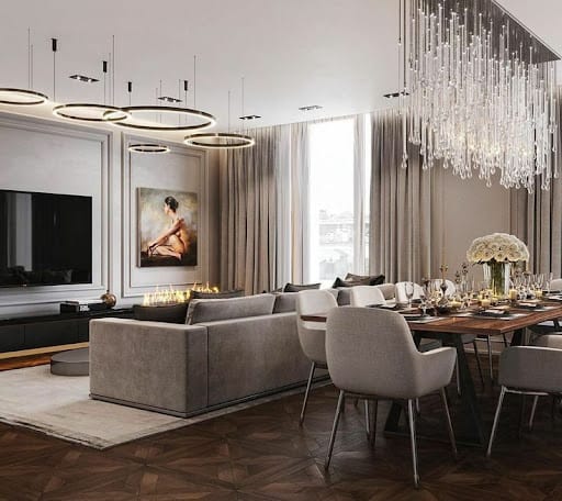 luxurious living room dining room combo