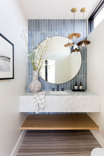 powder room vanity idea with marble
