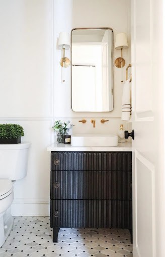 powder room vanity with built in drawer