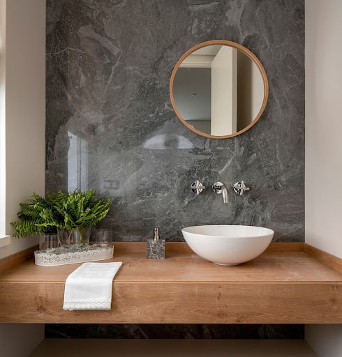 wooden powder room vanity