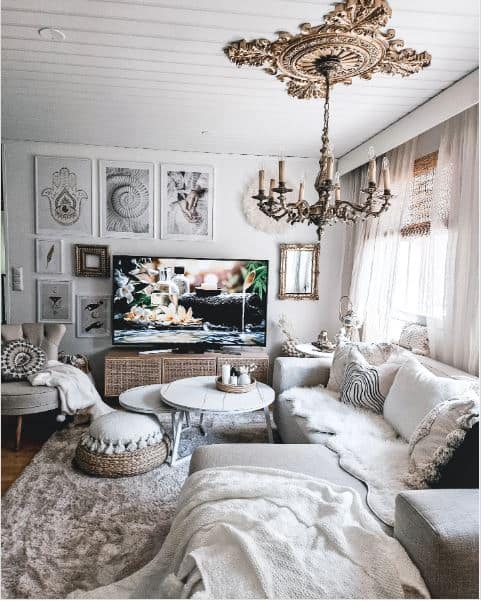 white boho living room