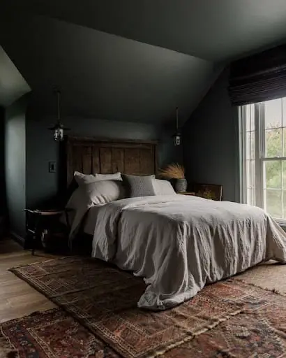 brown and charcoal gray bedroom