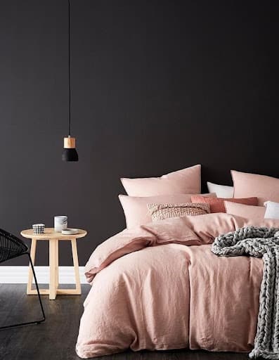 pastel pink and charcoal bedroom idea