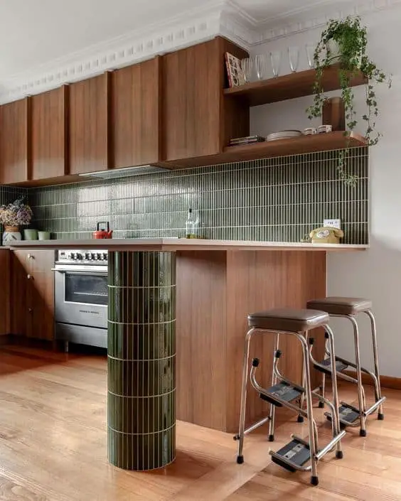 brown and green kitchen design