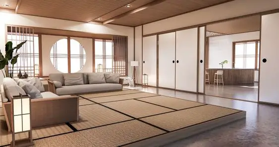 japanese living room with tatami mats