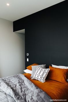 burnt orang and gray bedroom