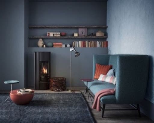 terracotta and gray living room