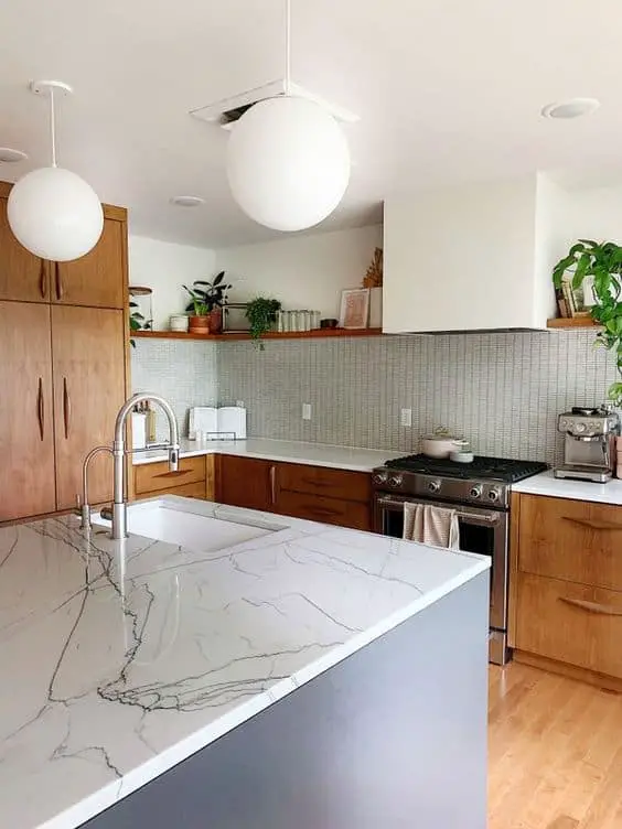 marble countertop in mid-century modern kitchen