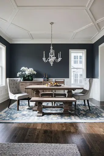 white and charcoal gray dining room
