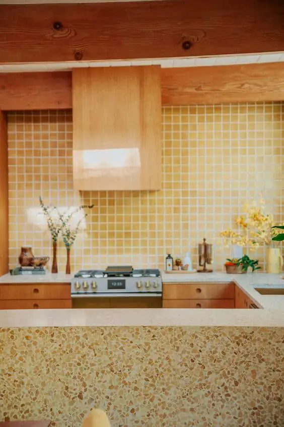 terrazzo tile backsplash in kitchen