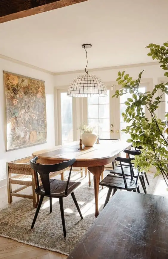 farmhouse dining room idea with plants and natural light
