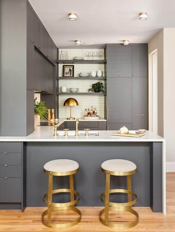 gray and gold kitchen design
