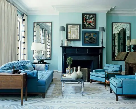 teal and aquamarine living room
