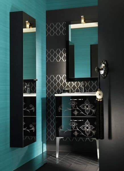 black and teal bathroom