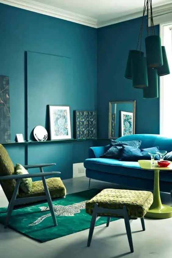 teal, blue and green living room