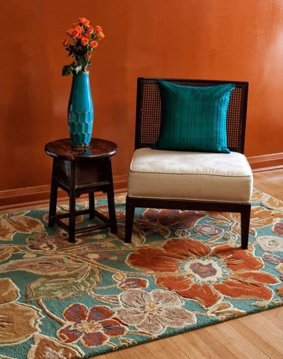 teal and burnt orange room