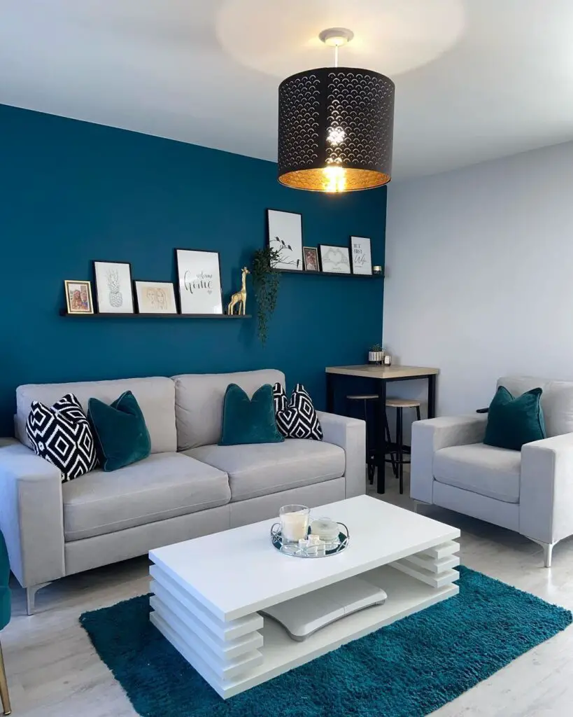 gray and teal living room