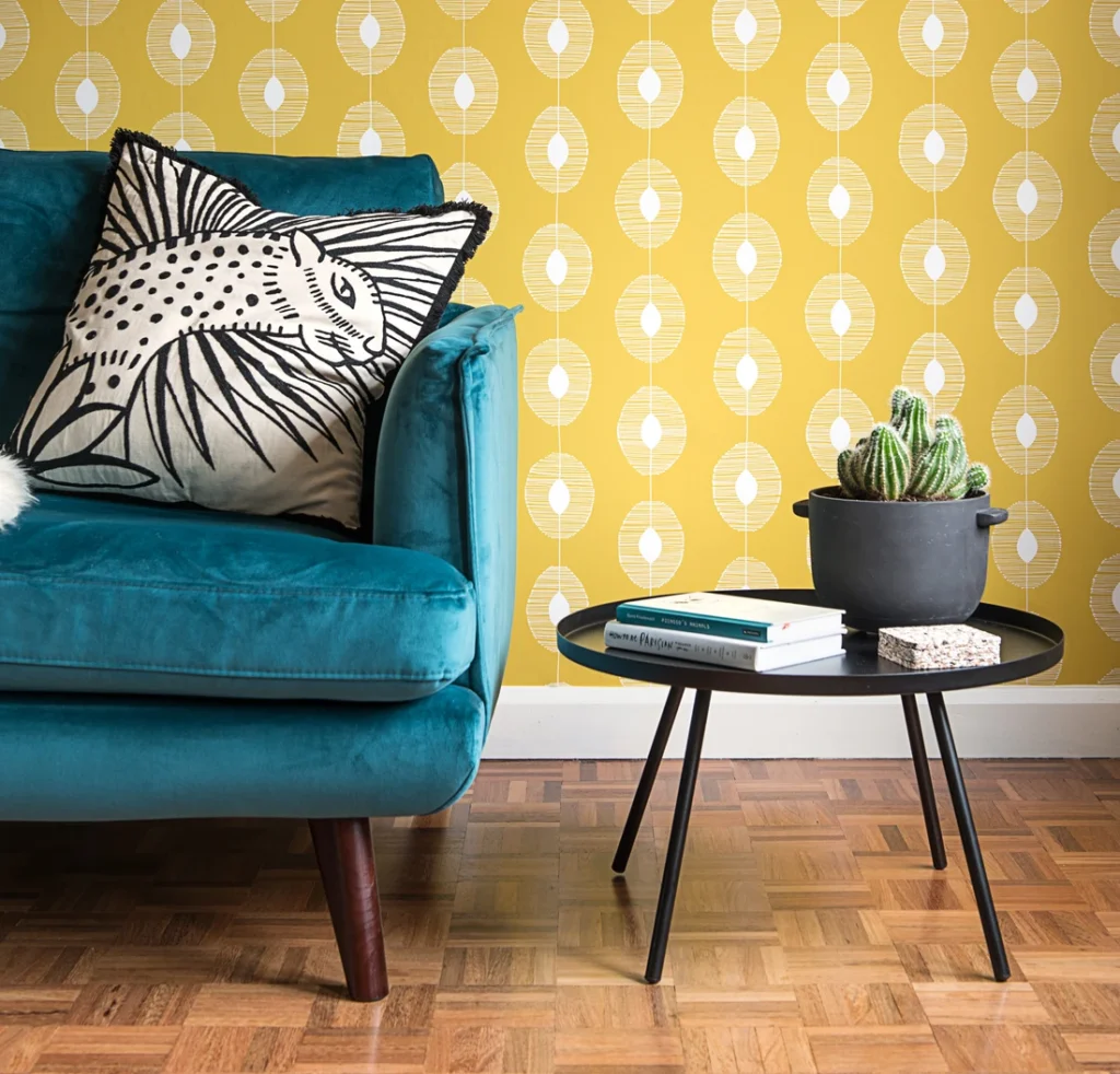 teal and yellow room