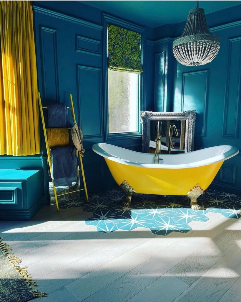 teal and lime bathroom