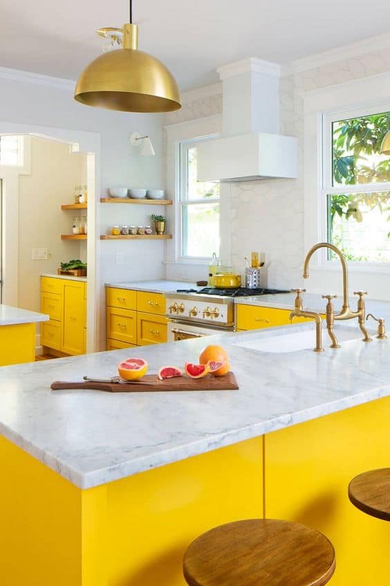 yellow and white kitchen design