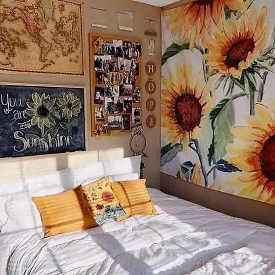 art hoe bedroom with sunflowers