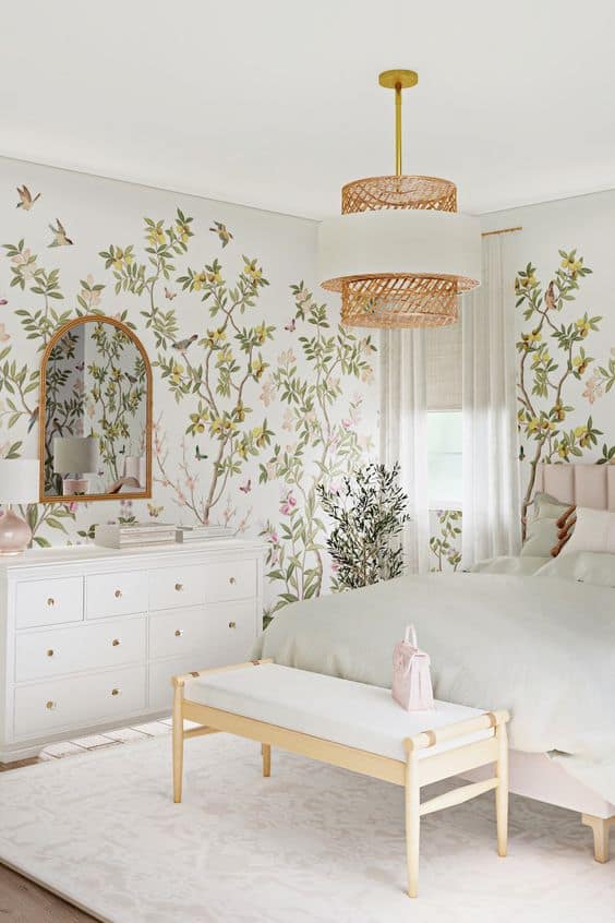 white ethereal aesthetic room with wallpaper