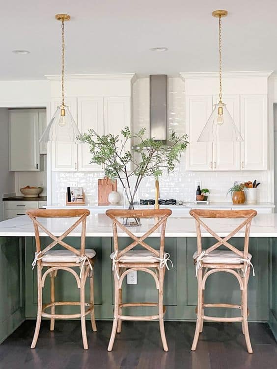 cottage style green kitchen island idea