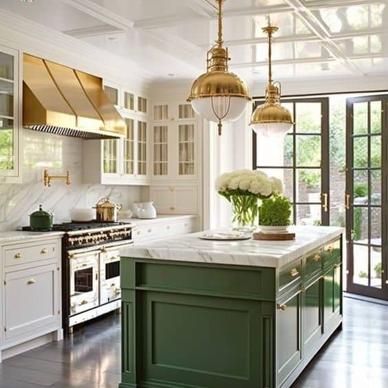 gold and green kitchen