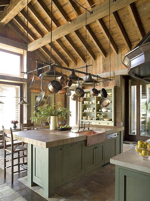 rustic green kitchen