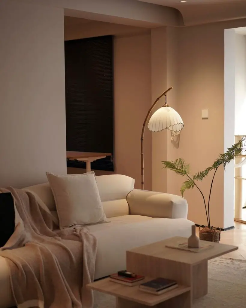 ambient lighting in japandi living room