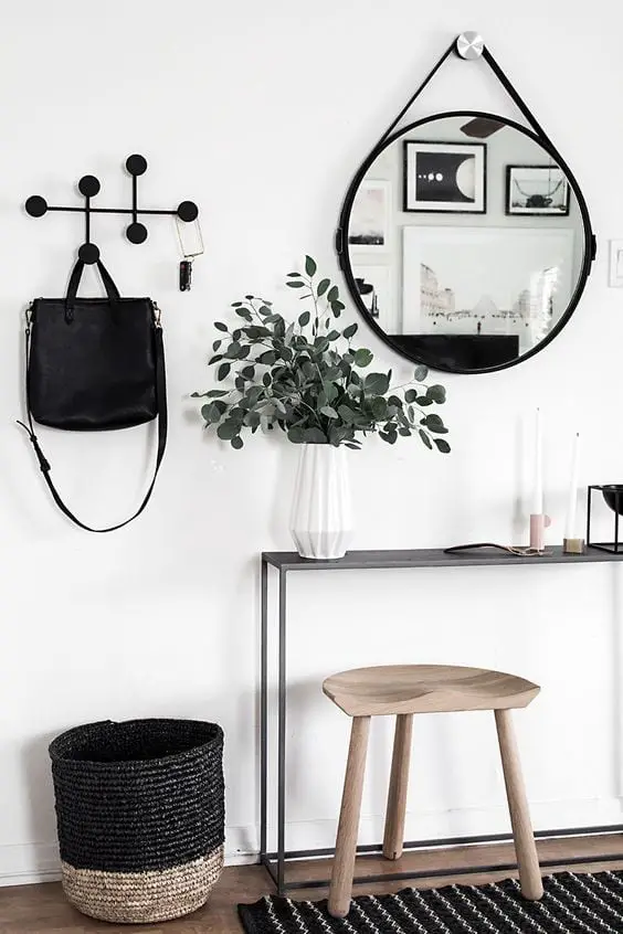 black and white entryway mirror idea
