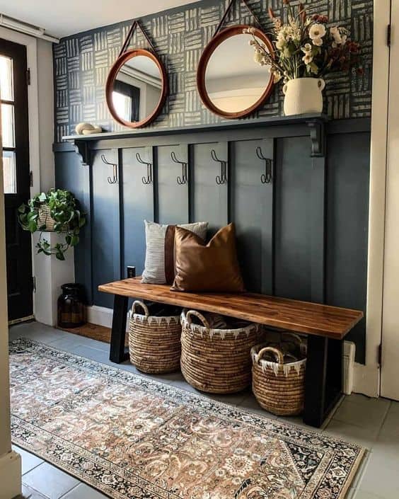 black mudroom accent wall