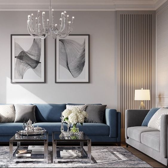 blue and gray living room