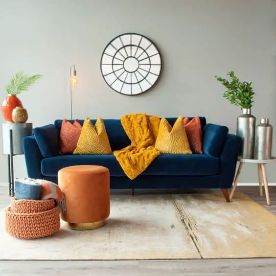 blue and yellow color combination in living room