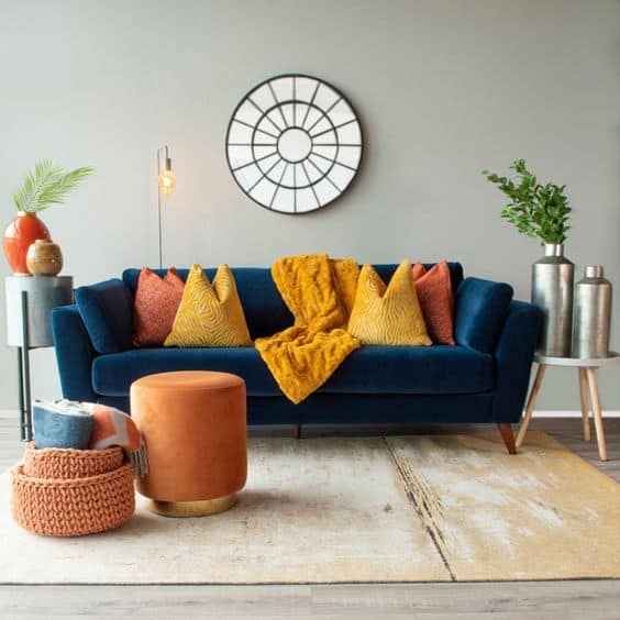 blue and yellow color combination in living room