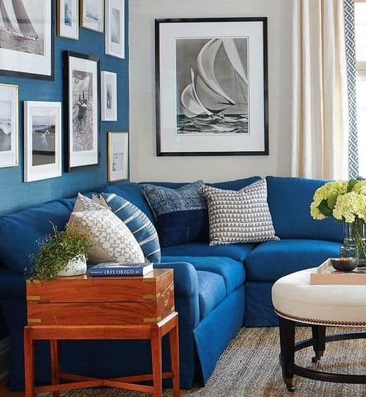 blue living room design idea with blue sofa