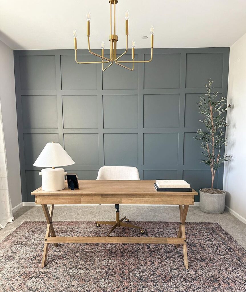 board and batten accent wall in the home office