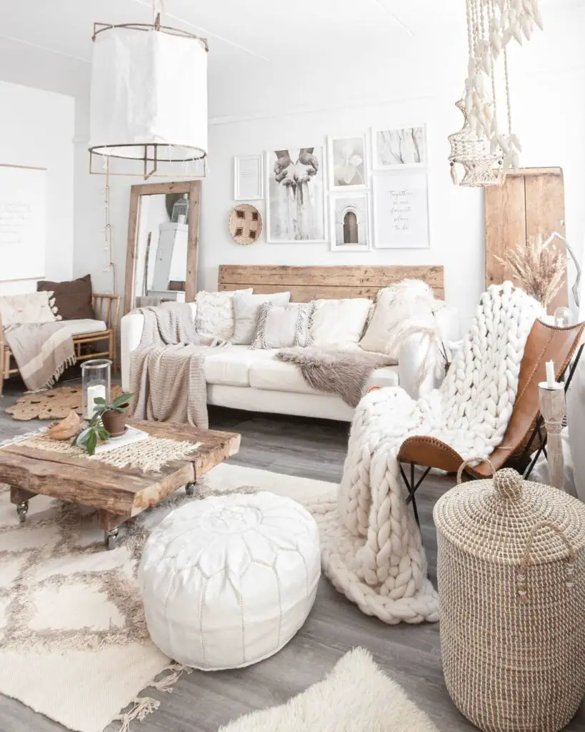 coastal living room idea with driftwood